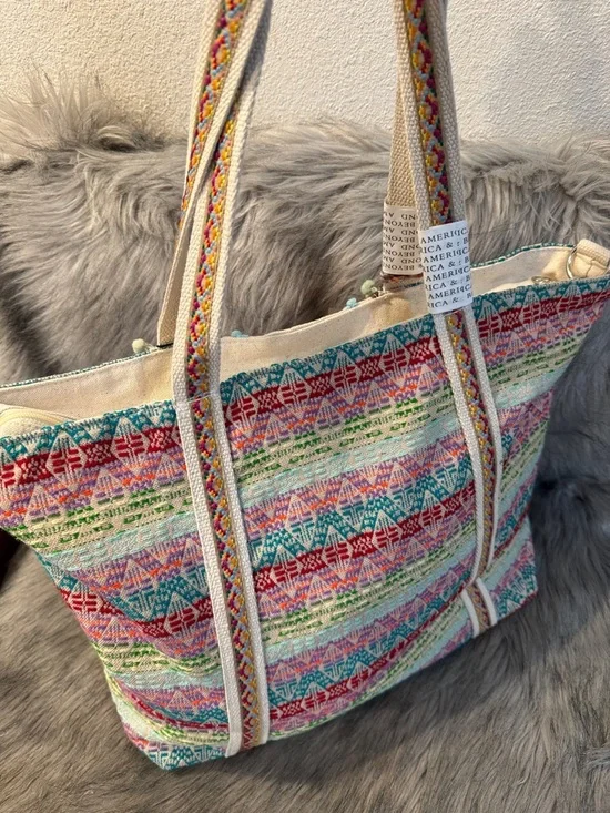 NWT America & Beyond Multicolor Embroidered Tote with Zip Pouch Set - Picture 7 of 13